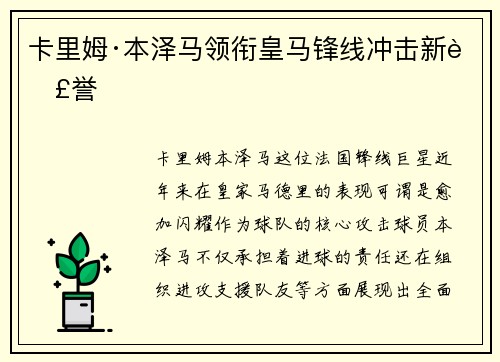 卡里姆·本泽马领衔皇马锋线冲击新荣誉